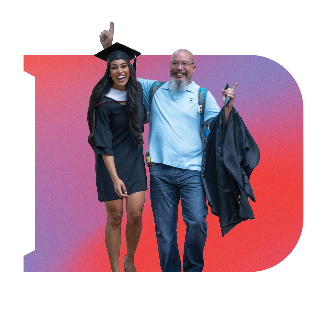 Graduate and man smiling