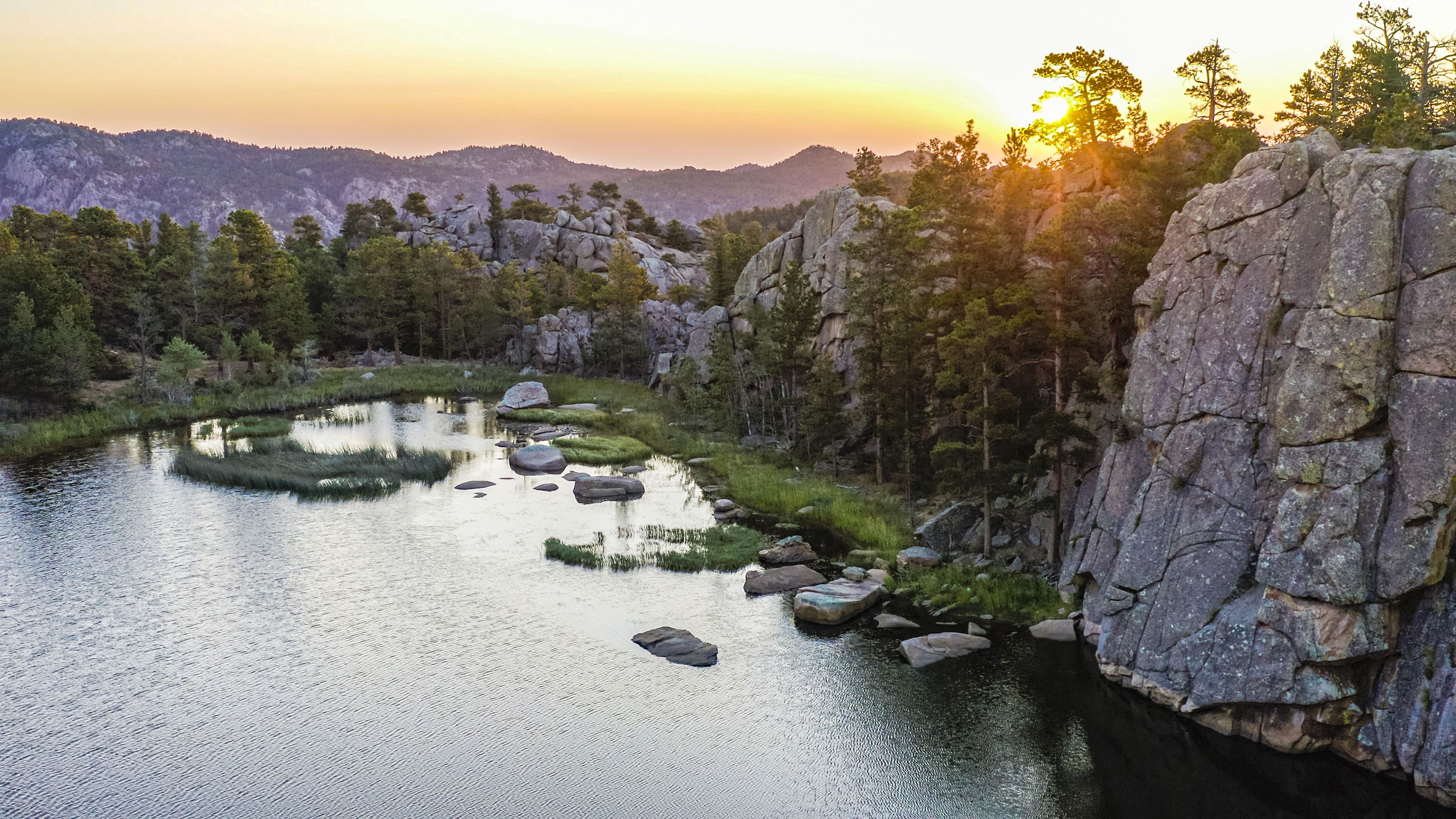 Aerial view of a lake at Kennedy Mountain Campus