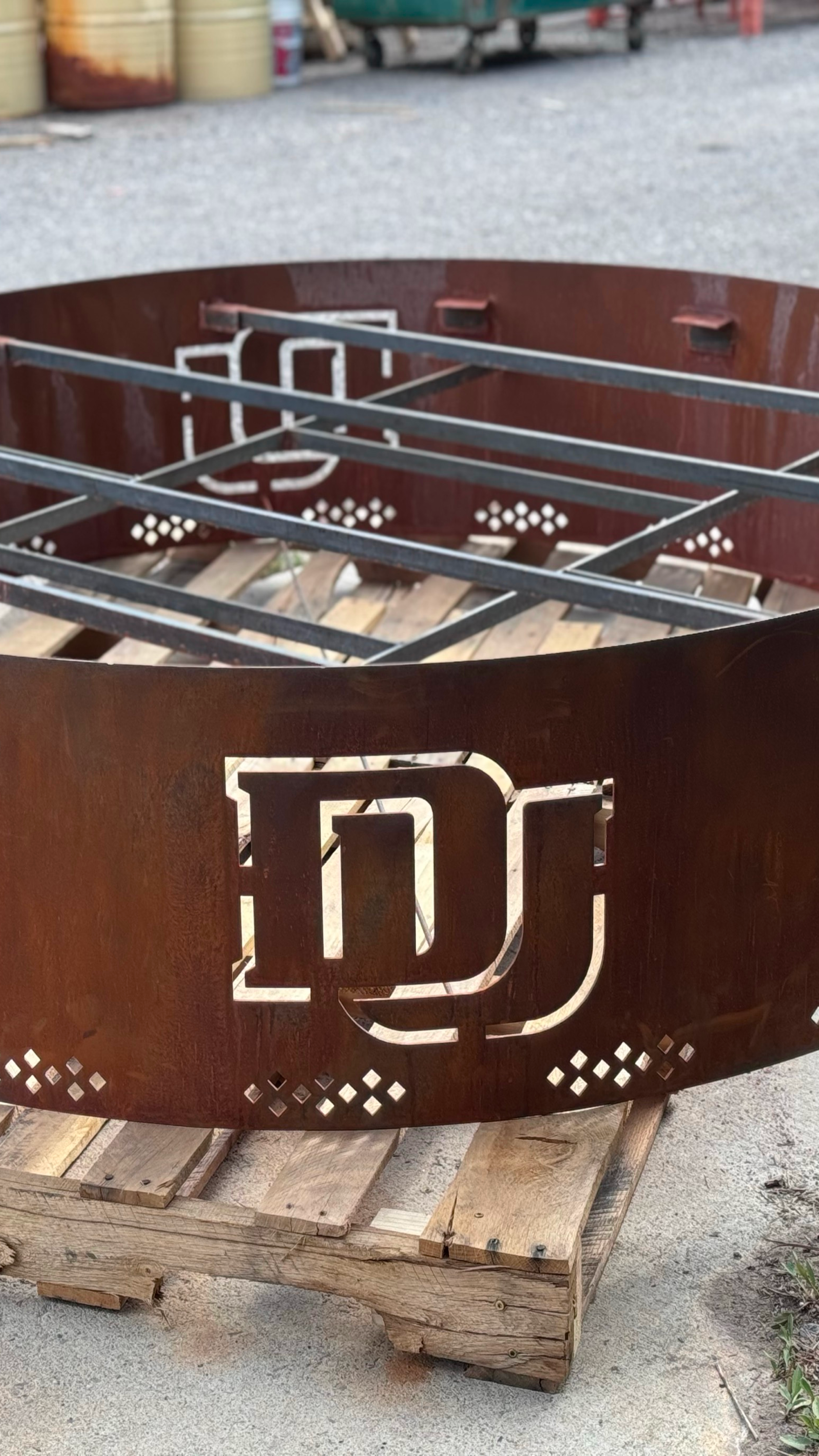 DU logo on a firepit