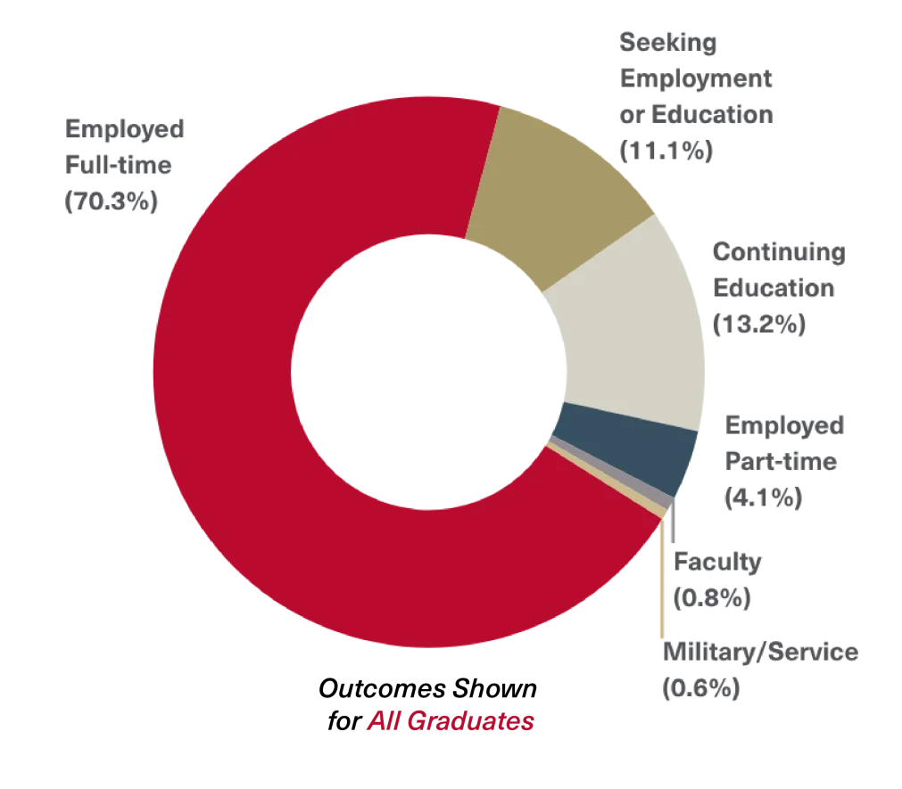 A pie chart showing career outcomes