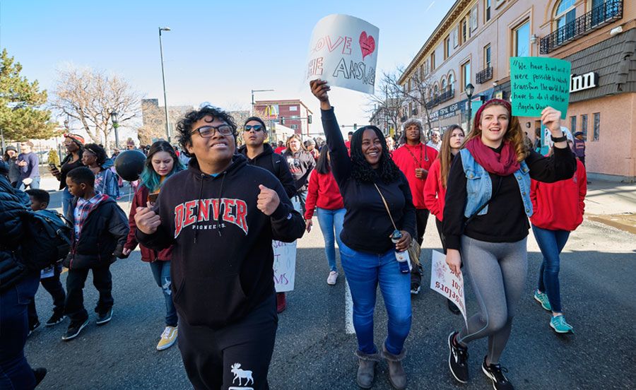 students participating in march for social justice
