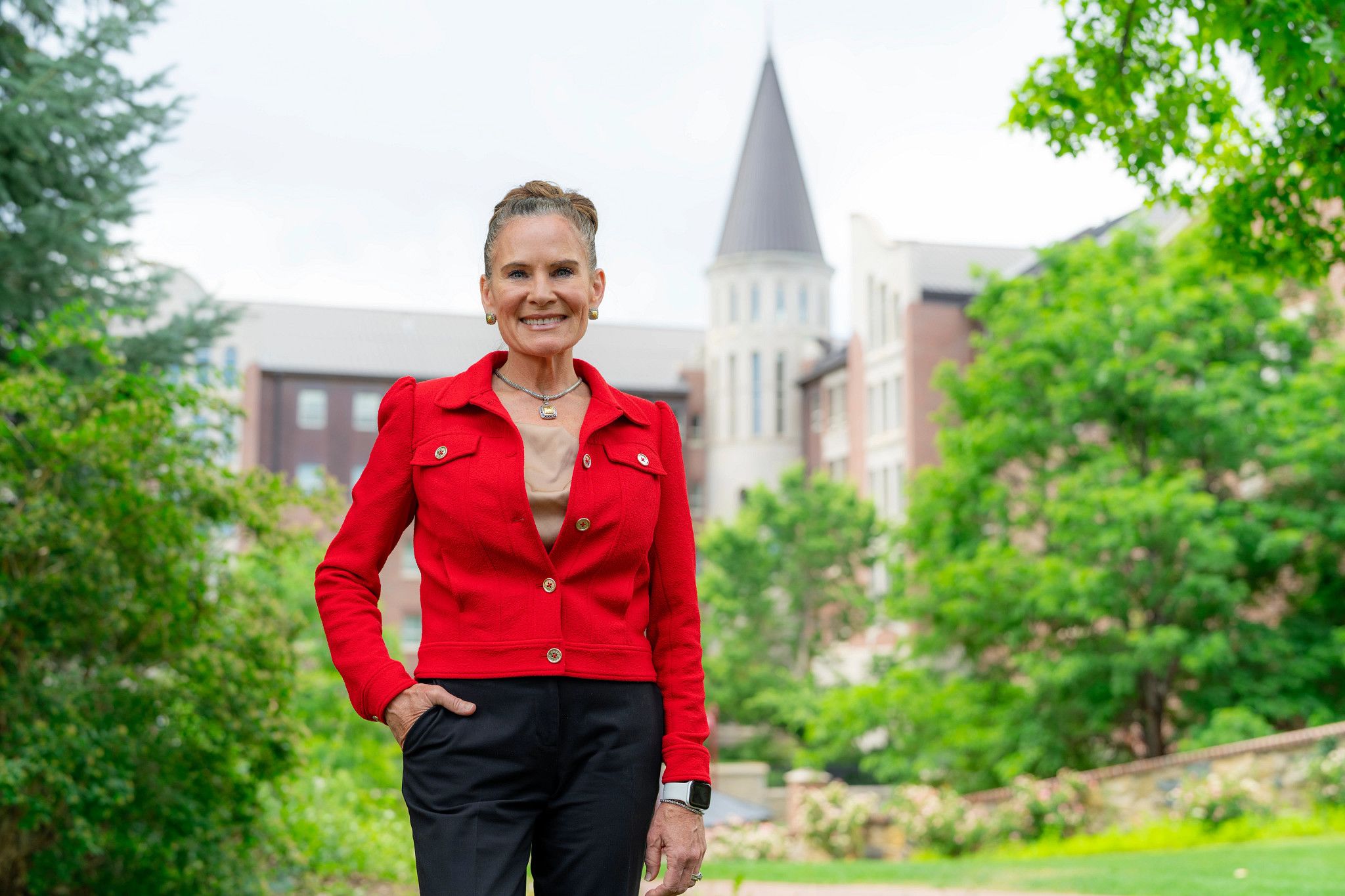 Provost Elizabeth Loboa standing for a portrait on campus