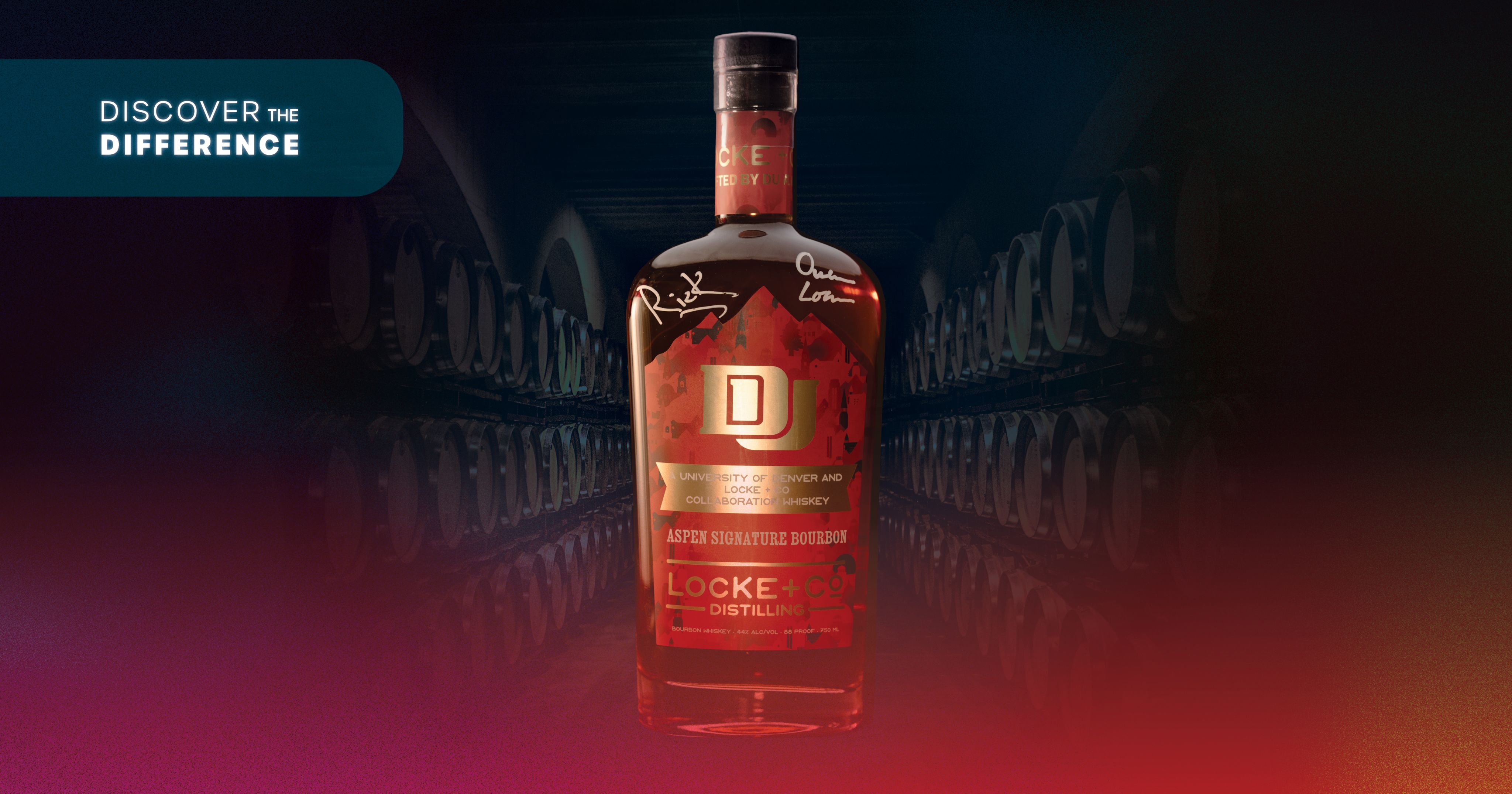 A graphic showing a whiskey bottle with DU branding