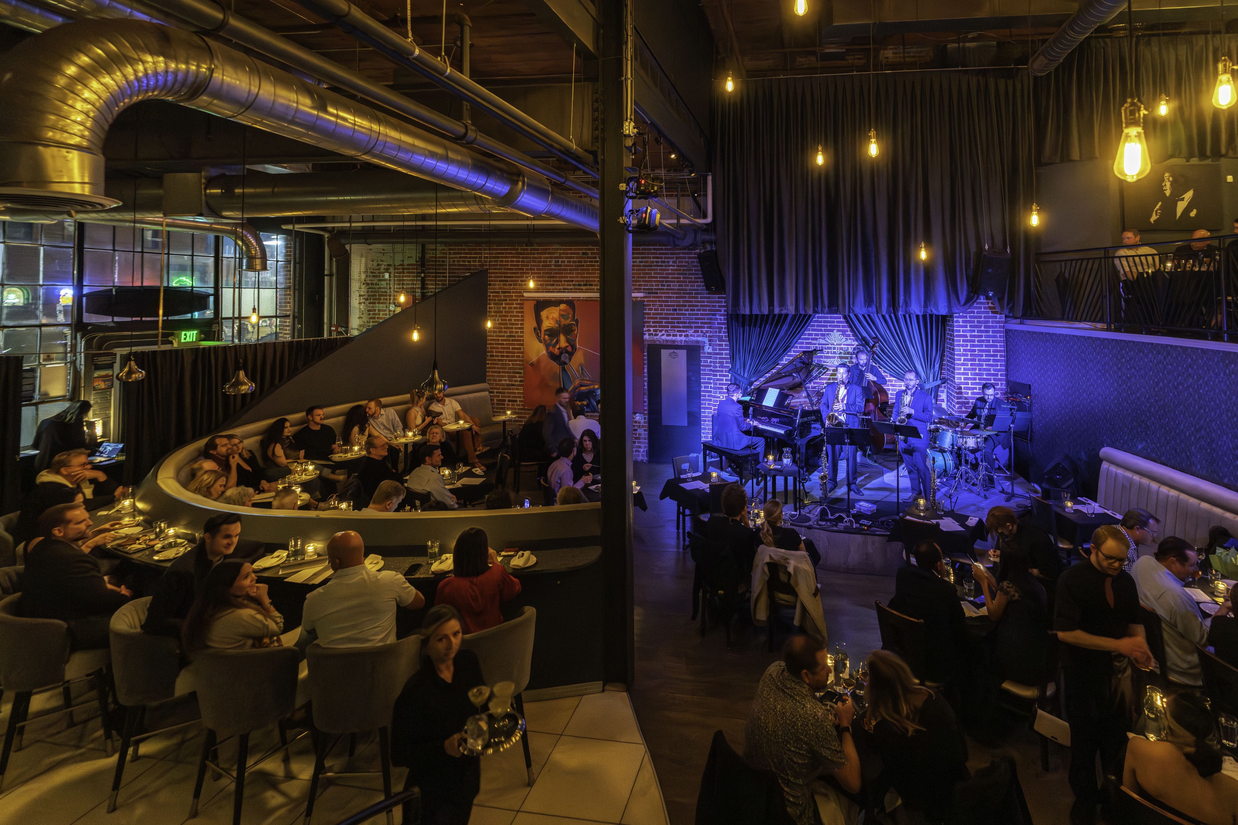 A bird's eye view of the dinner service and music at Nocturne.