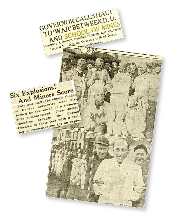 A cutout of an old newspaper with images of the students who were part of the rivalry war.