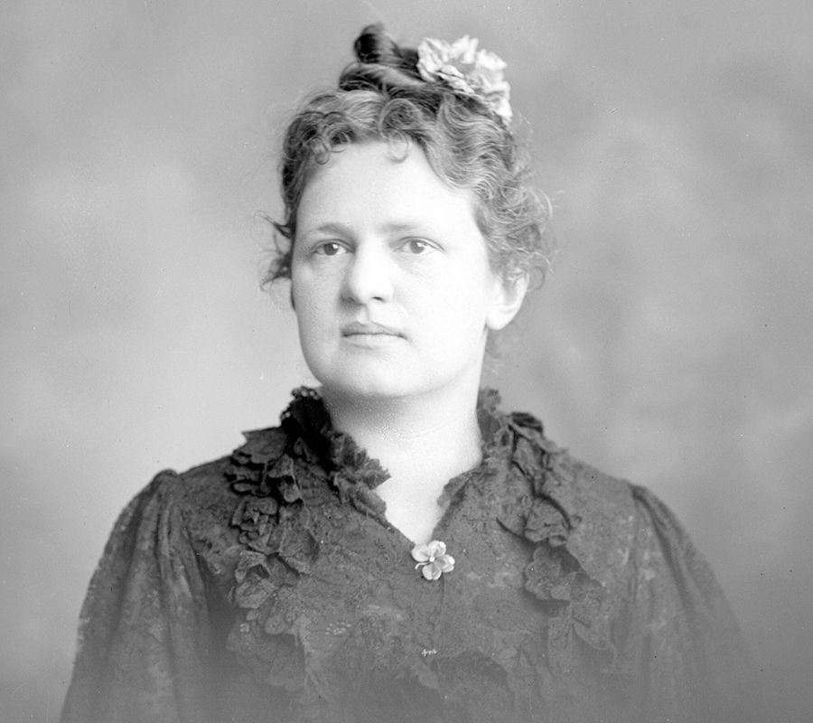 Black-and-white photograph, shoulders up, of Mary Lathrop.
