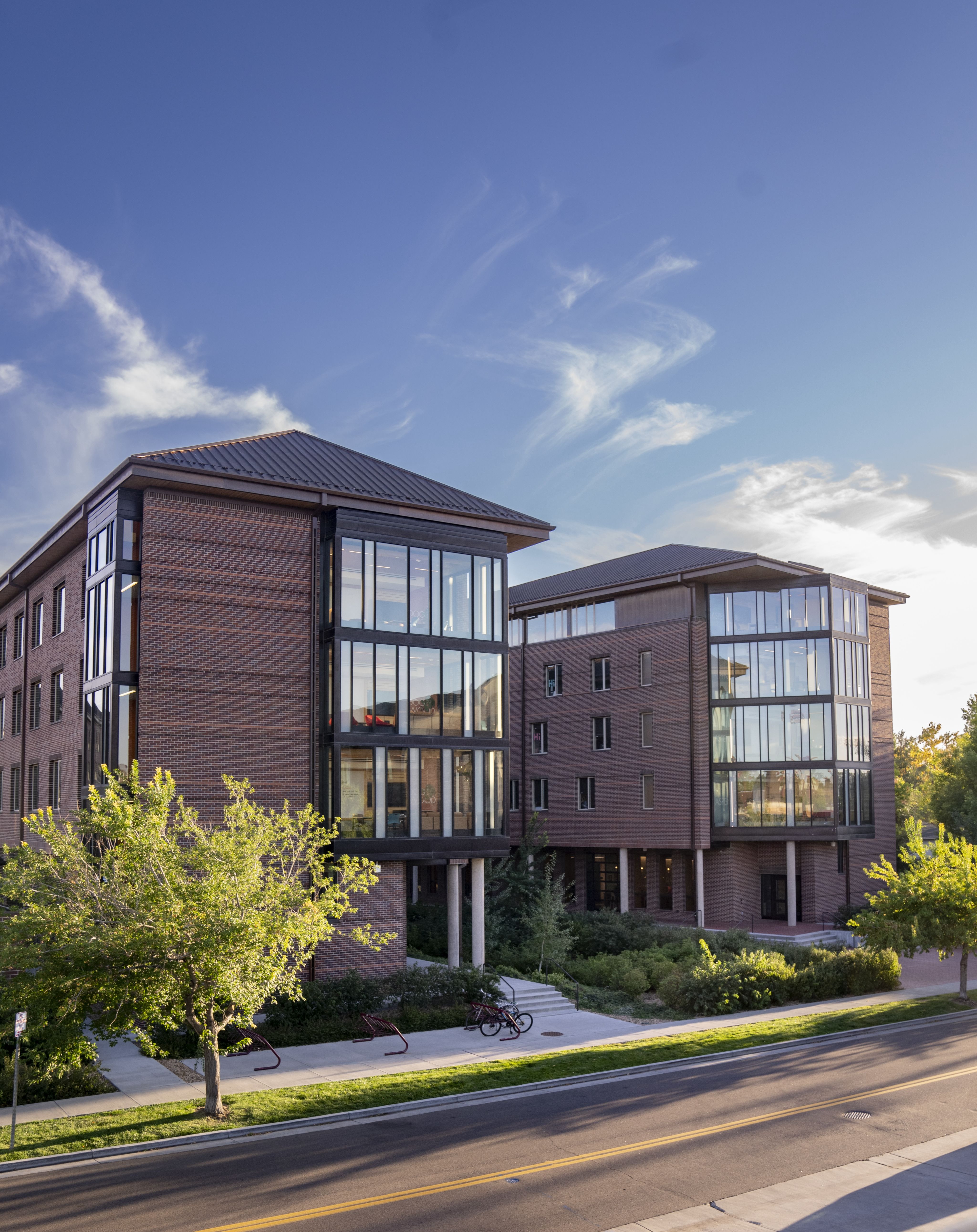 An exterior shot of the Dimond Family Residential Village