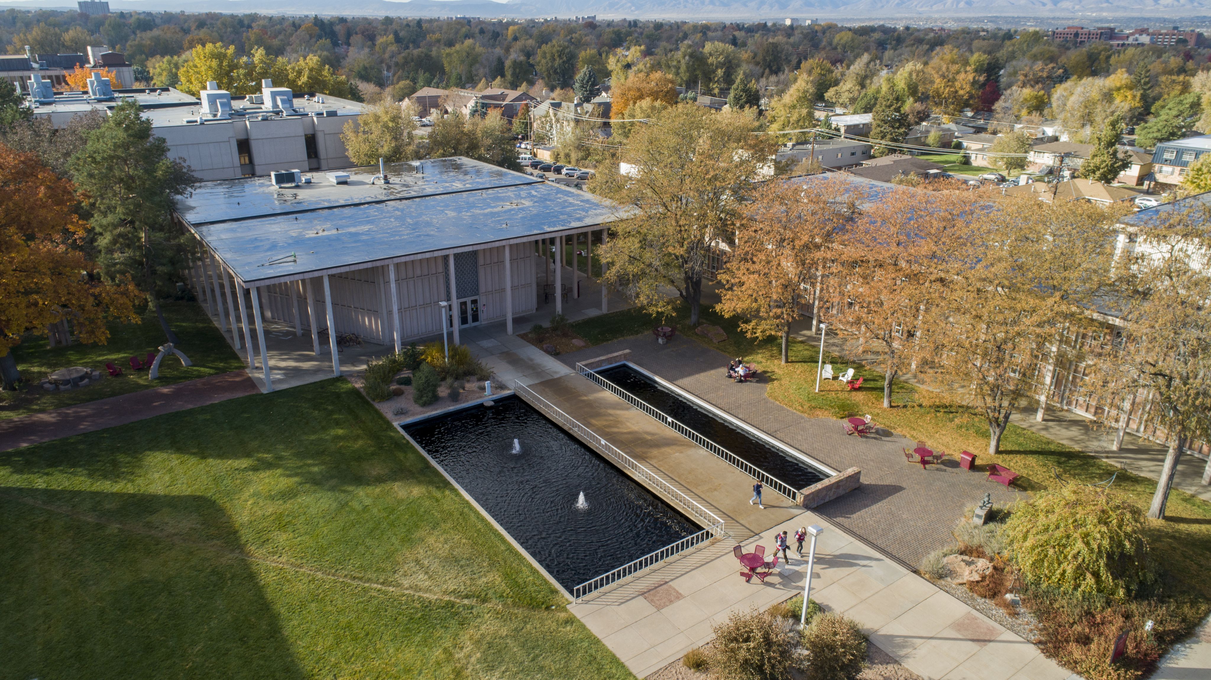 An aerial view of the Boettcher Center