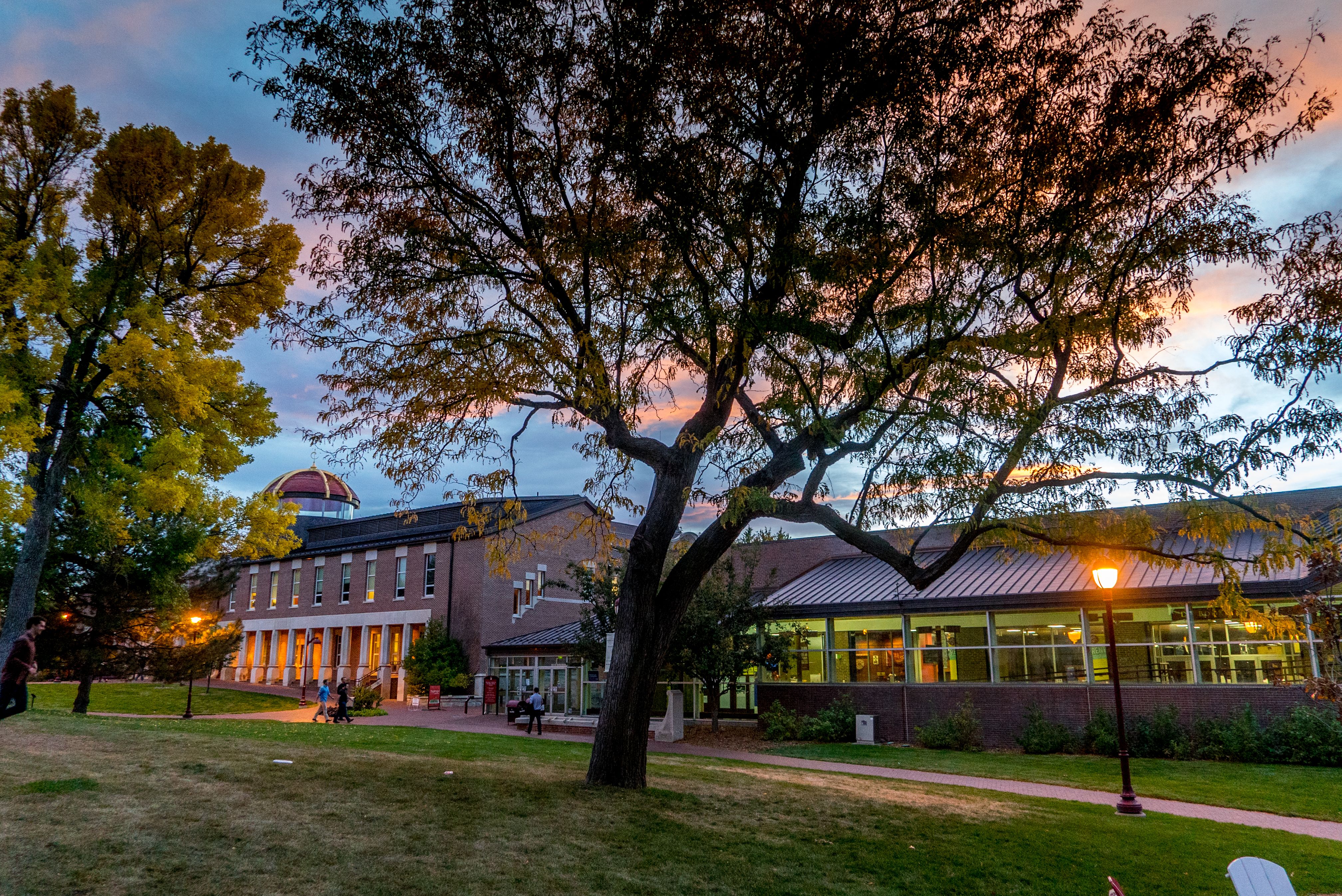 A photo of the Driscoll Commons, taken around sunset