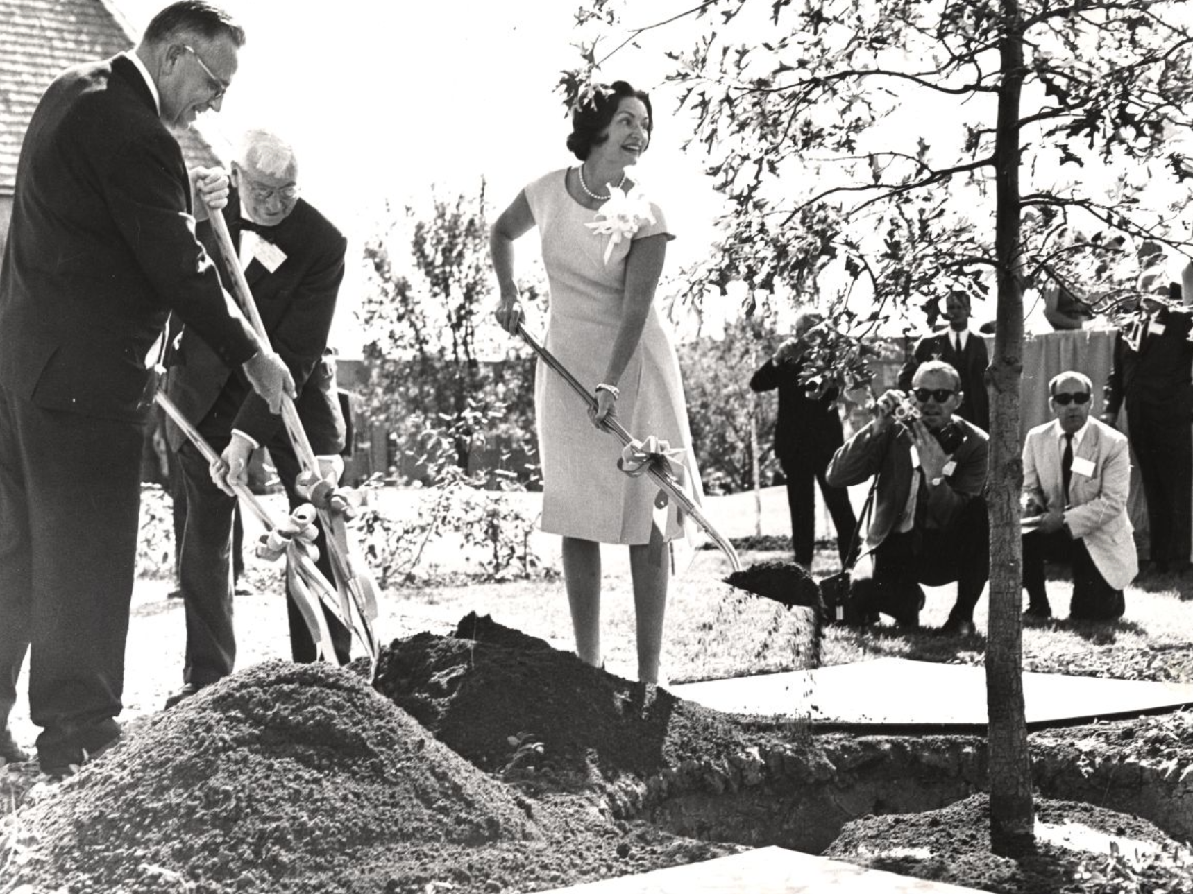 Lady Bird Johnson planting a tree on DU's campus