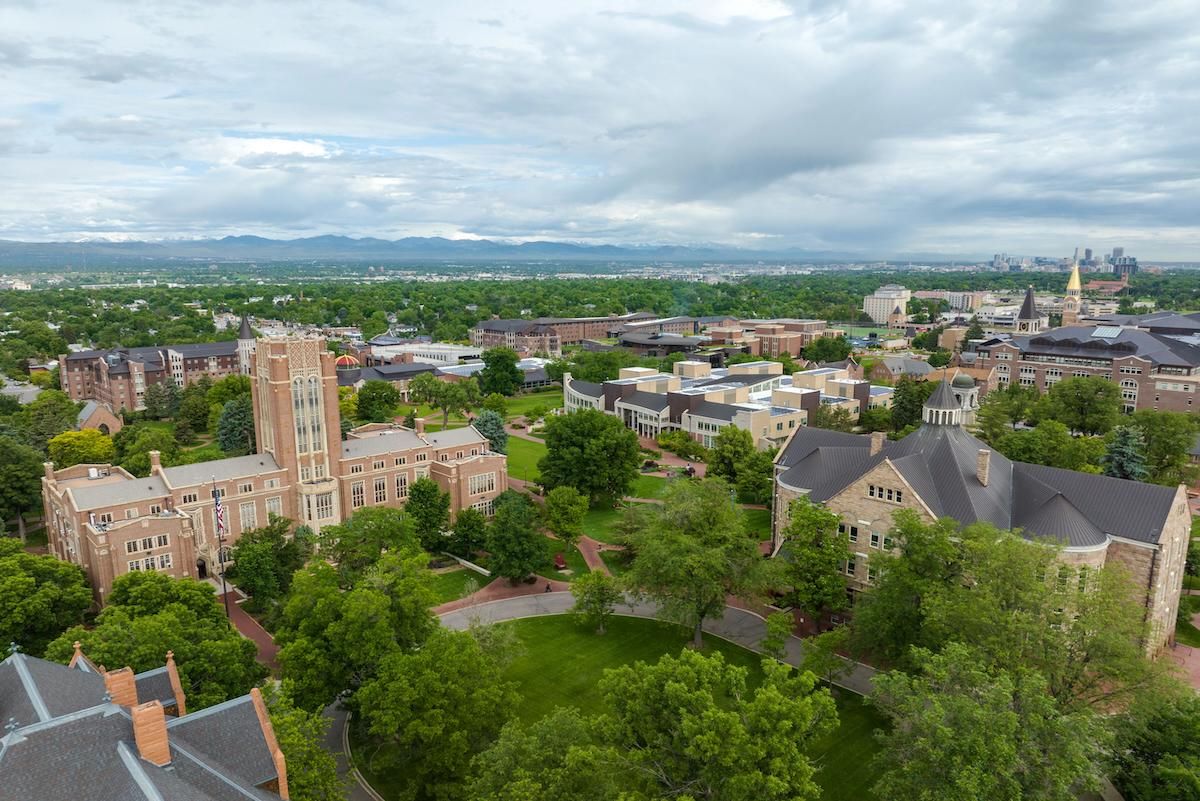 An aerial view of the University of Denver campus. 