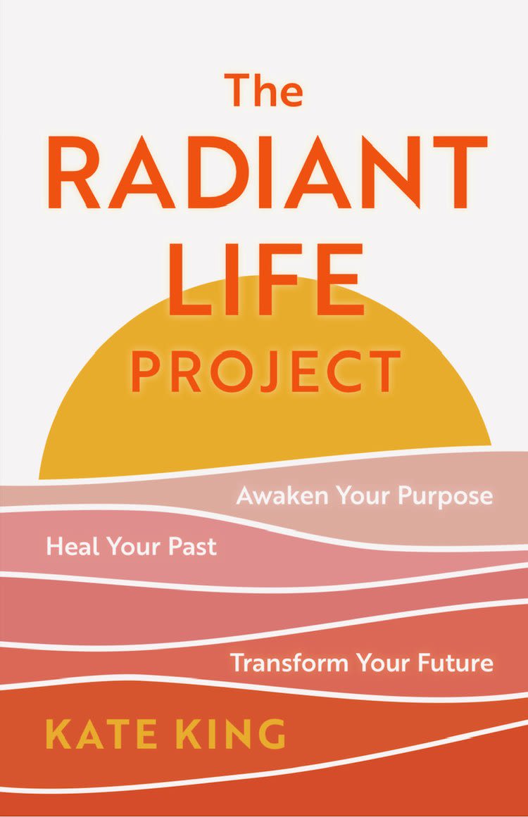 The Radiant Life Project book cover an illustration of a sun setting over a pink and orange foreground.