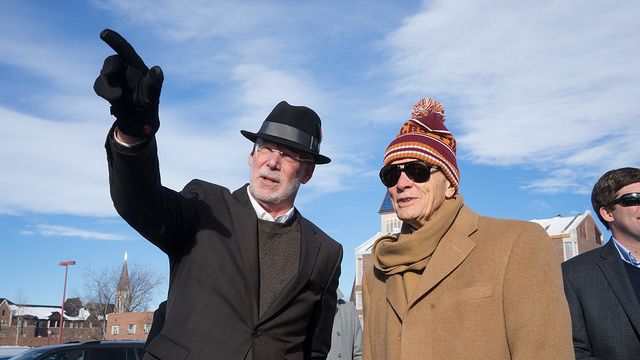 Former Ritchie School Dean JB Holston Stands outside with Dan Ritchie