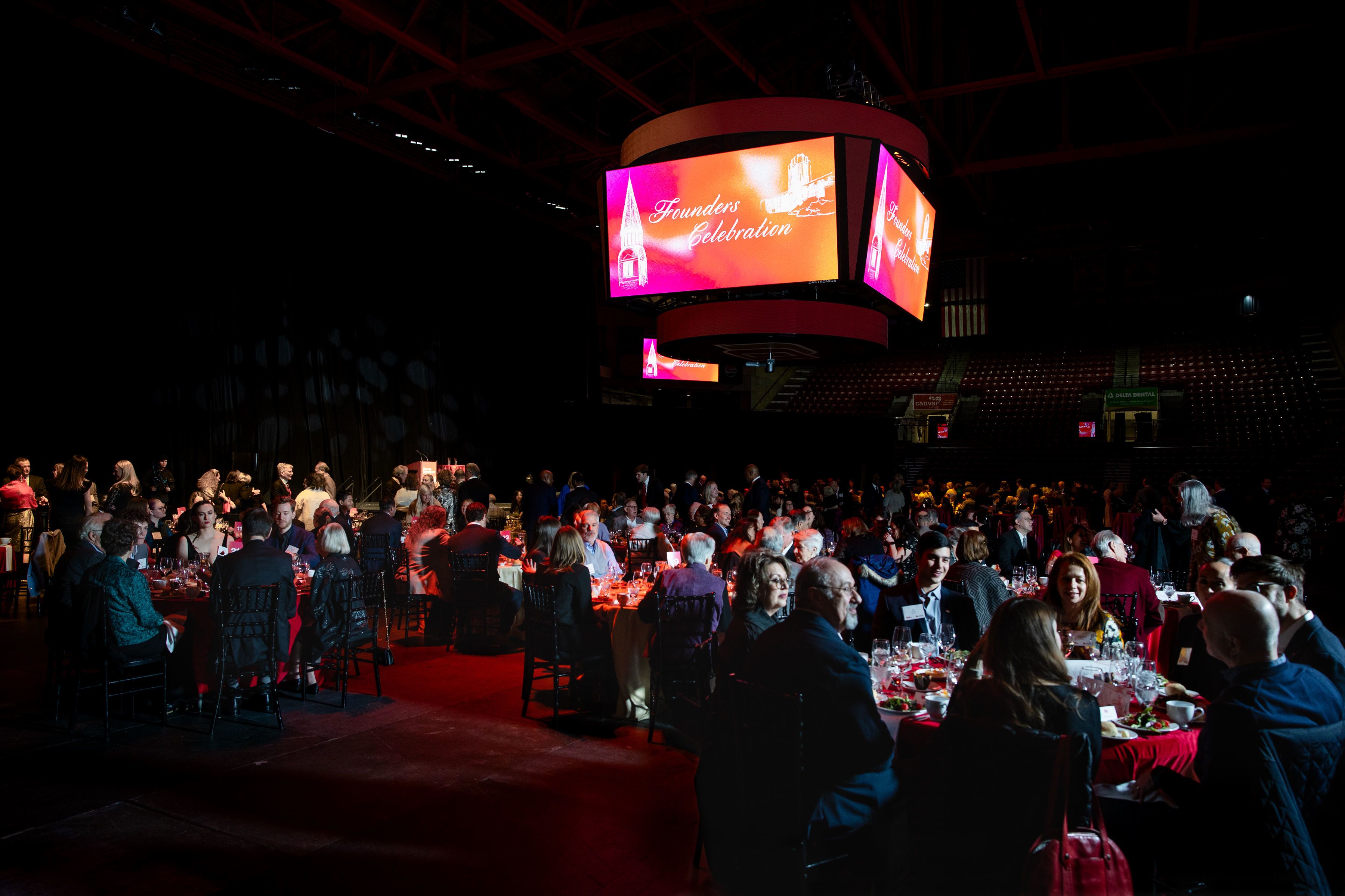 Photo of attendees at dining tables at the Founders Celebration