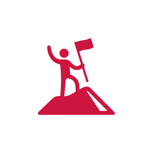 icon of person holding a flag at the top of a mountain