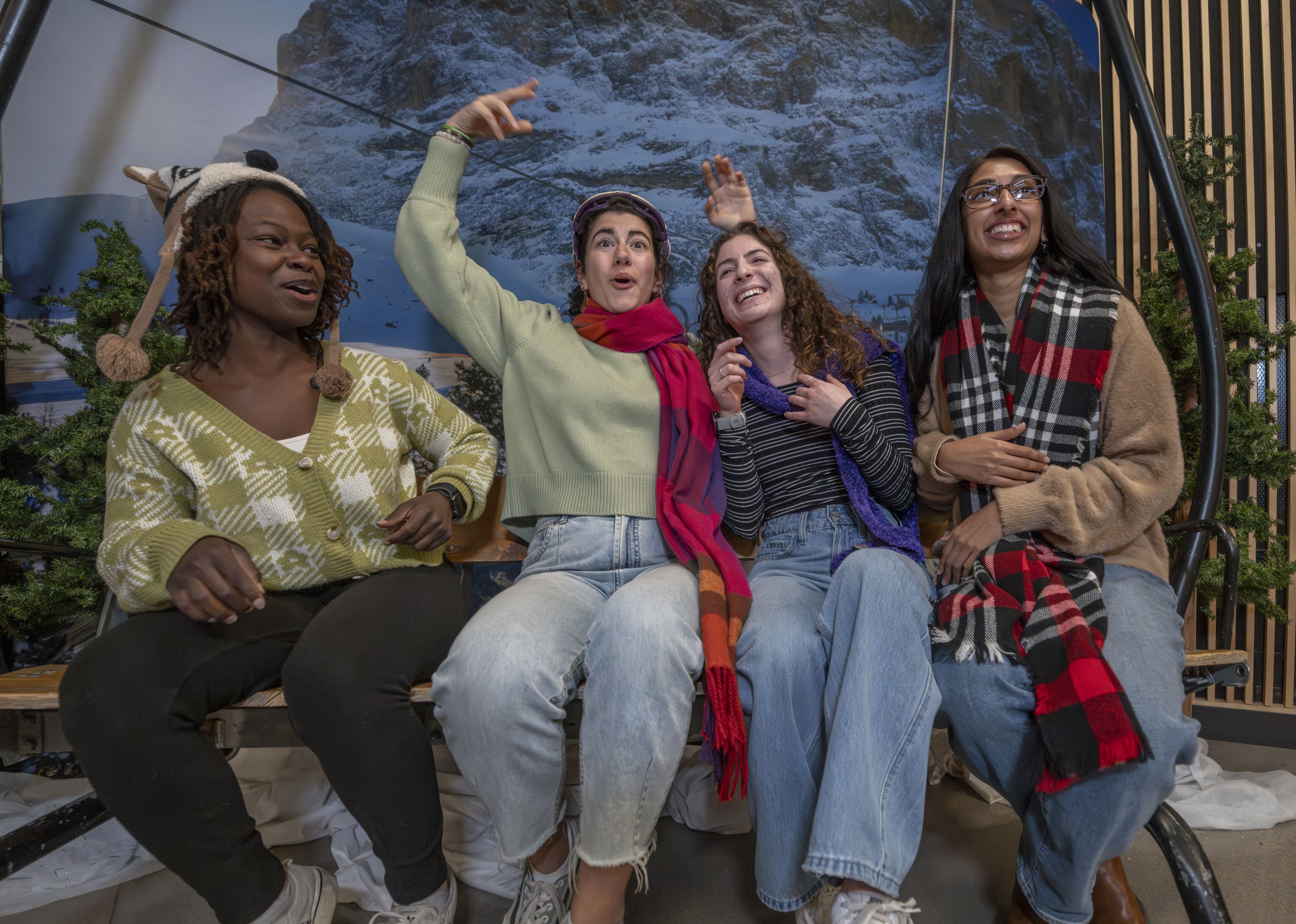 Students pose in winter wear at Winter Carnival